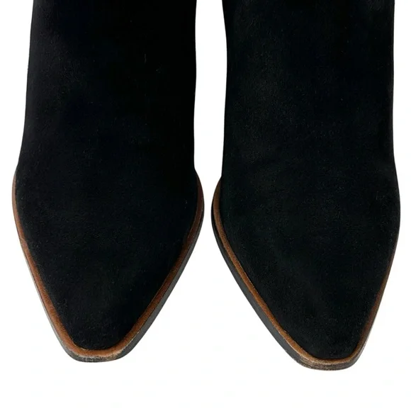 Rag & Bone Ramone Black Buckled Leather Trimmed Suede Block Heel Ankle Boots